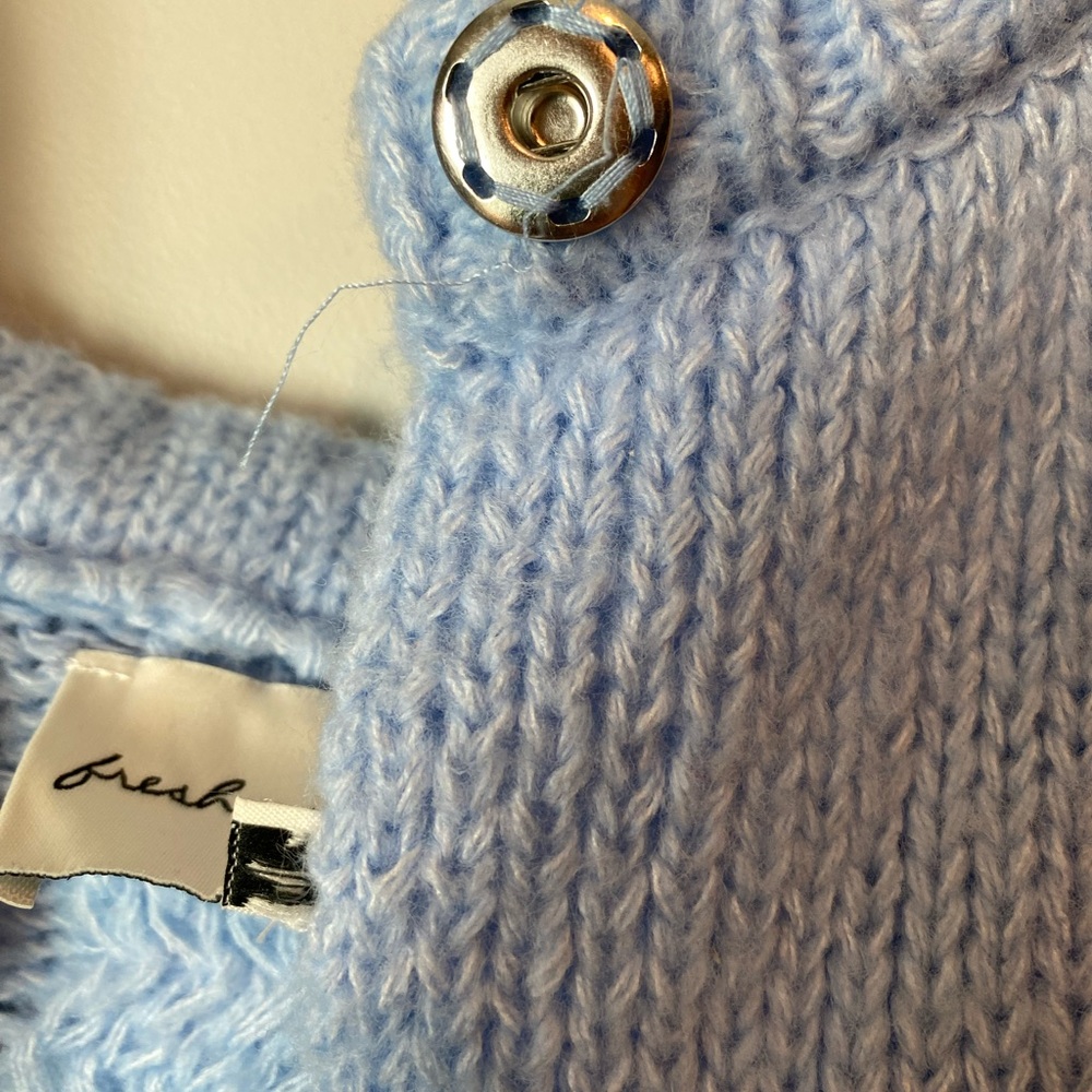 Sky Blue Cardigan with Ivory Floral Button Accents Cottagecore Boho Peasant - Picture 4 of 9